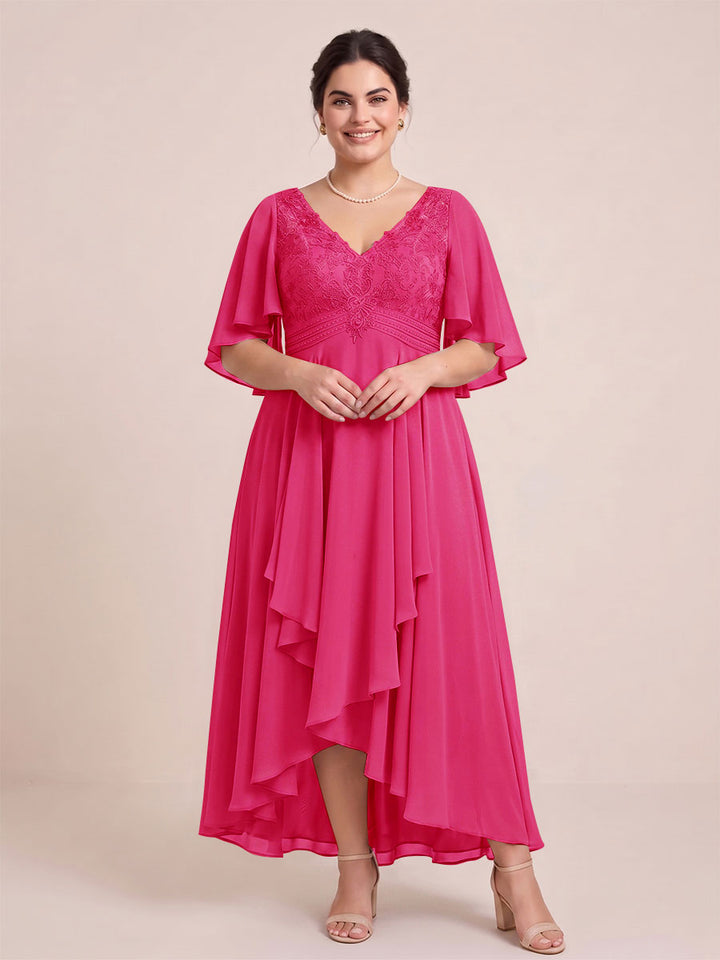 A-Line/Princess V-Neck Asymmetrical Plus Size Mother of the Bride Dresses With Ruffles