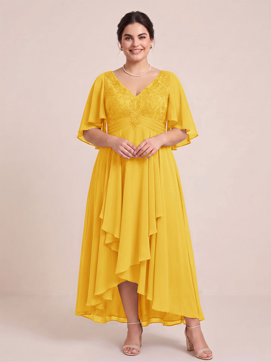 A-Line/Princess V-Neck Asymmetrical Plus Size Mother of the Bride Dresses With Ruffles