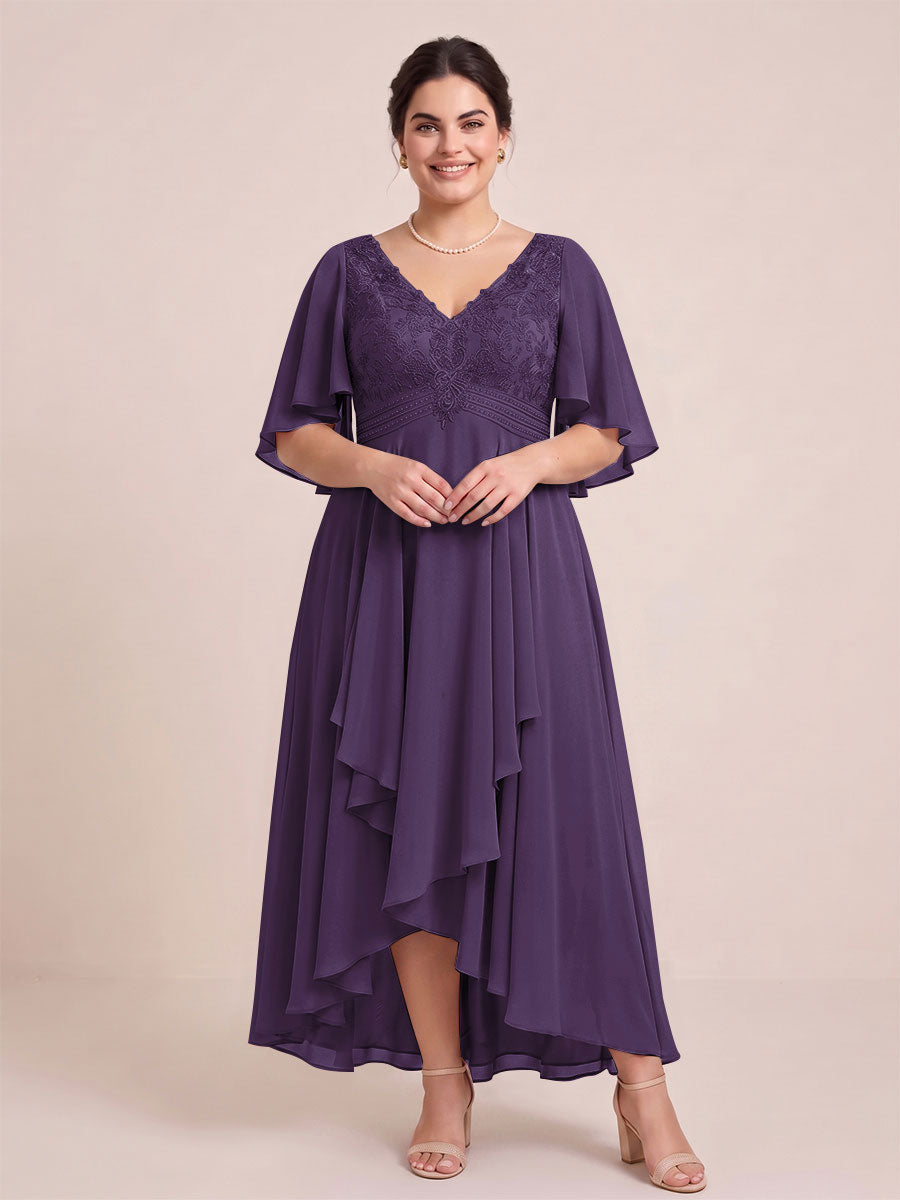 A-Line/Princess V-Neck Asymmetrical Plus Size Mother of the Bride Dresses With Ruffles