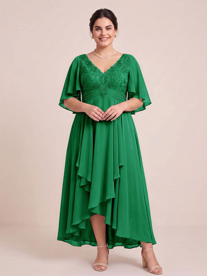 A-Line/Princess V-Neck Asymmetrical Plus Size Mother of the Bride Dresses With Ruffles