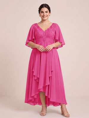 A-Line/Princess V-Neck Asymmetrical Plus Size Mother of the Bride Dresses With Ruffles