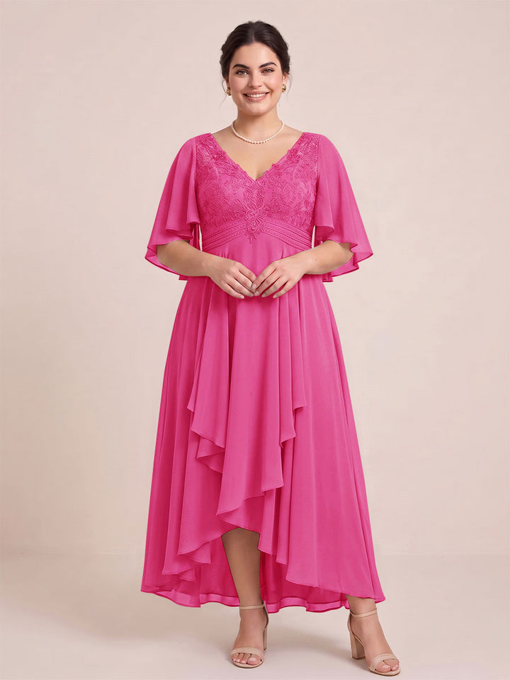 A-Line/Princess V-Neck Asymmetrical Plus Size Mother of the Bride Dresses With Ruffles