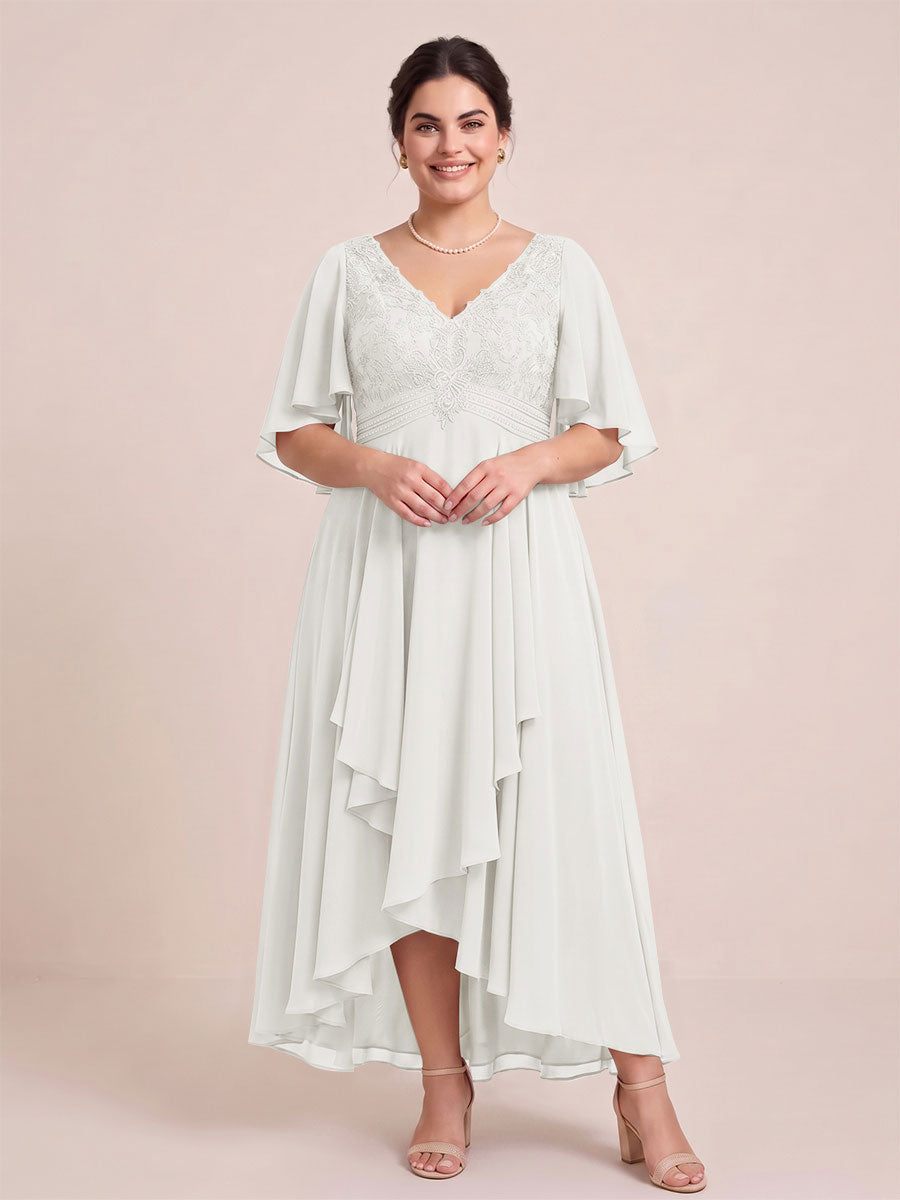 A-Line/Princess V-Neck Asymmetrical Plus Size Mother of the Bride Dresses With Ruffles