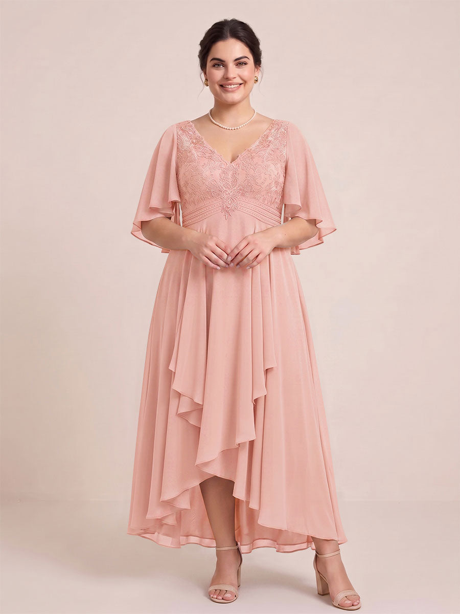 A-Line/Princess V-Neck Asymmetrical Plus Size Mother of the Bride Dresses With Ruffles
