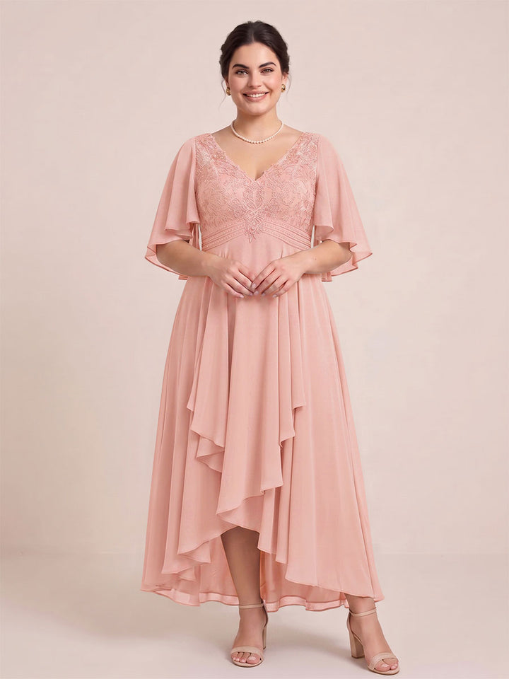 A-Line/Princess V-Neck Asymmetrical Plus Size Mother of the Bride Dresses With Ruffles