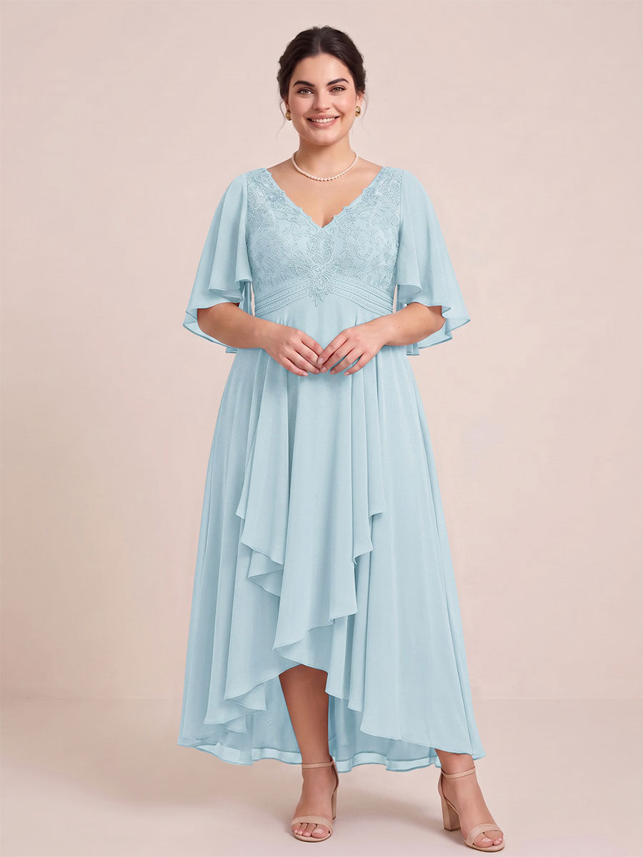 A-Line/Princess V-Neck Asymmetrical Plus Size Mother of the Bride Dresses With Ruffles