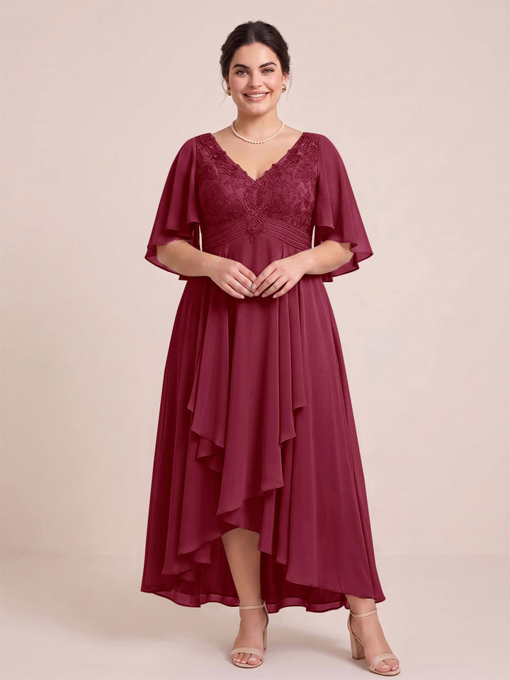 A-Line/Princess V-Neck Asymmetrical Plus Size Mother of the Bride Dresses With Ruffles
