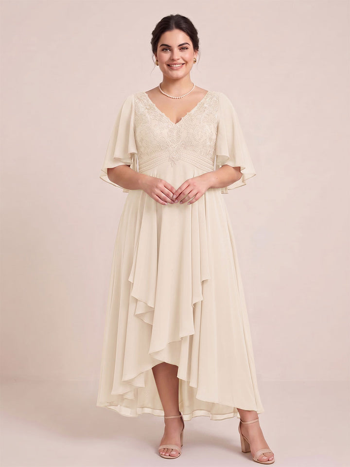 A-Line/Princess V-Neck Asymmetrical Plus Size Mother of the Bride Dresses With Ruffles