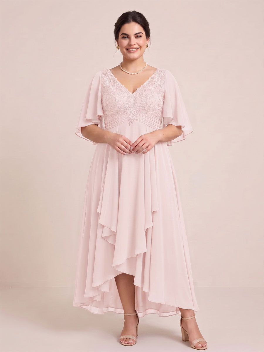 A-Line/Princess V-Neck Asymmetrical Plus Size Mother of the Bride Dresses With Ruffles
