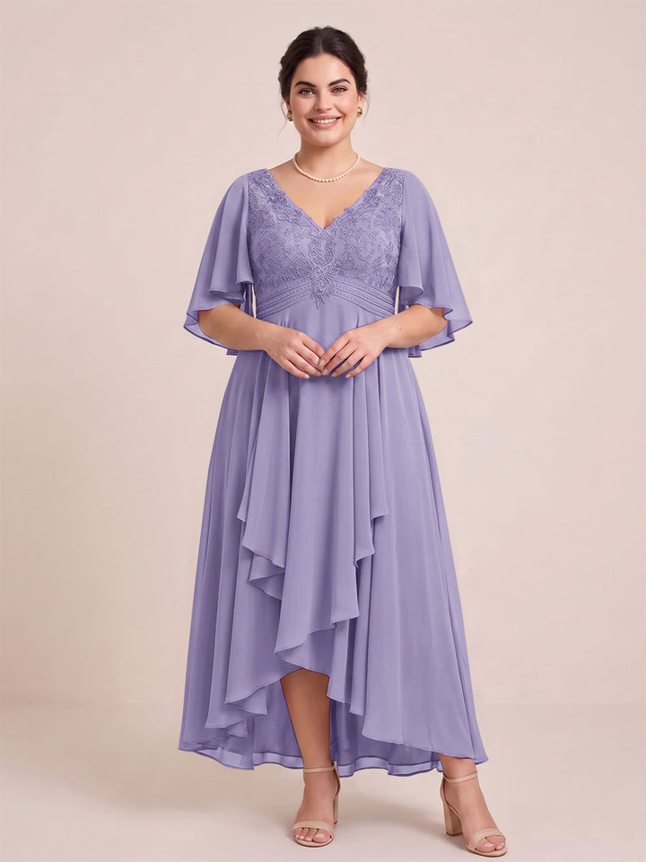 A-Line/Princess V-Neck Asymmetrical Plus Size Mother of the Bride Dresses With Ruffles