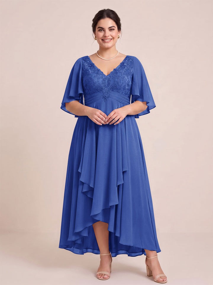 A-Line/Princess V-Neck Asymmetrical Plus Size Mother of the Bride Dresses With Ruffles