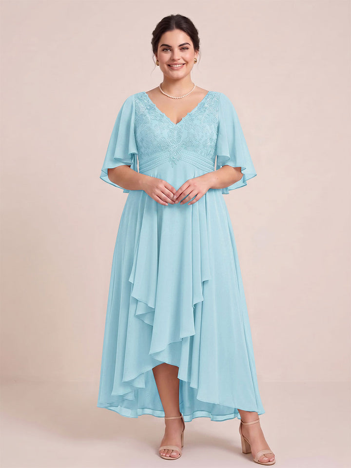 A-Line/Princess V-Neck Asymmetrical Plus Size Mother of the Bride Dresses With Ruffles