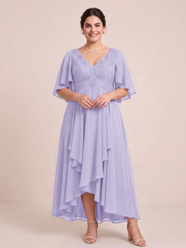 A-Line/Princess V-Neck Asymmetrical Plus Size Mother of the Bride Dresses With Ruffles