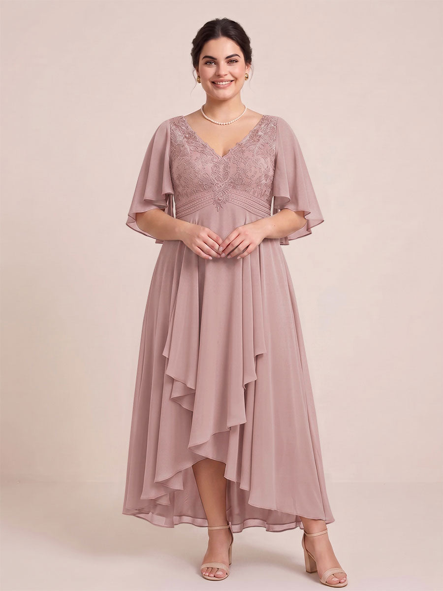 A-Line/Princess V-Neck Asymmetrical Plus Size Mother of the Bride Dresses With Ruffles