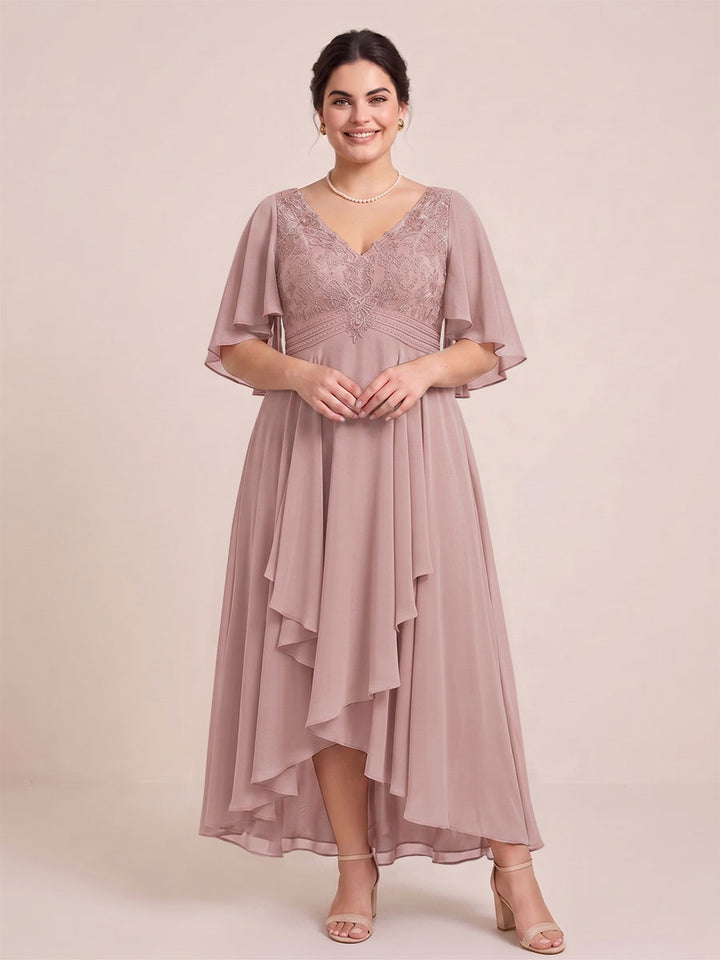 A-Line/Princess V-Neck Asymmetrical Plus Size Mother of the Bride Dresses With Ruffles