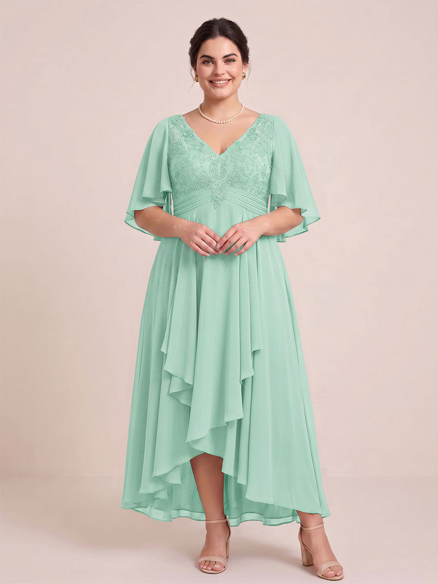 A-Line/Princess V-Neck Asymmetrical Plus Size Mother of the Bride Dresses With Ruffles