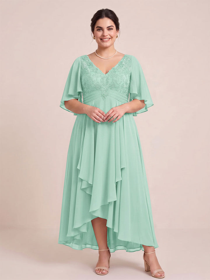 A-Line/Princess V-Neck Asymmetrical Plus Size Mother of the Bride Dresses With Ruffles