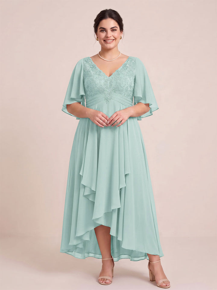 A-Line/Princess V-Neck Asymmetrical Plus Size Mother of the Bride Dresses With Ruffles