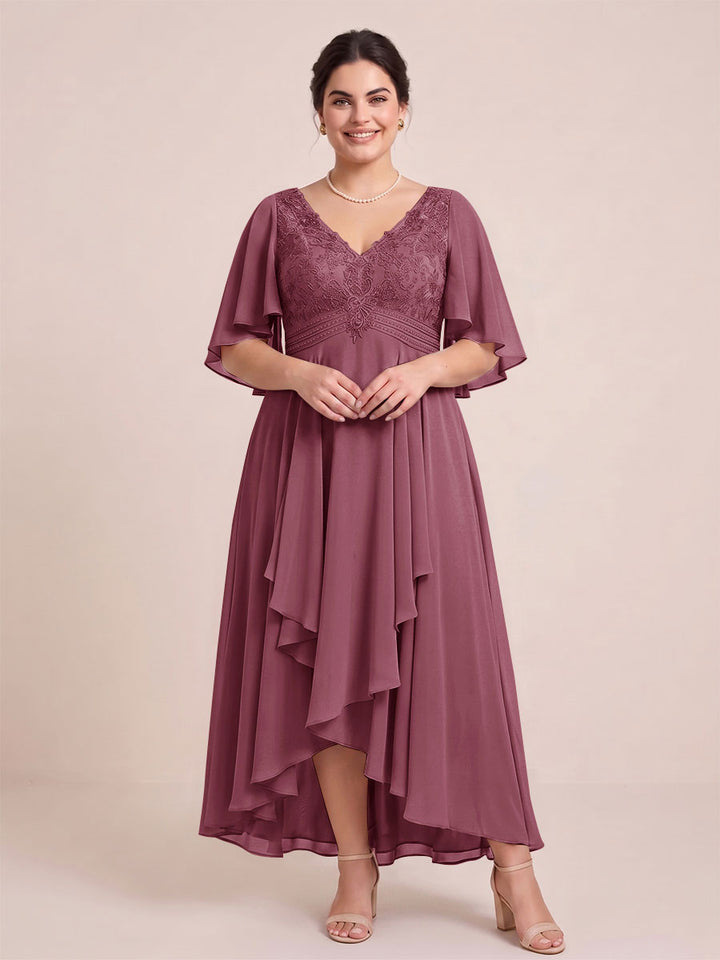 A-Line/Princess V-Neck Asymmetrical Plus Size Mother of the Bride Dresses With Ruffles