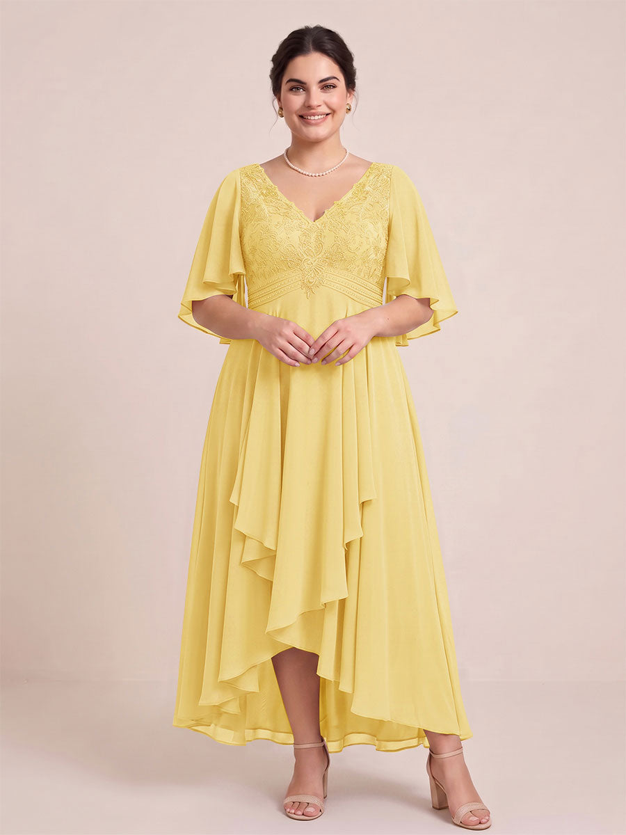 A-Line/Princess V-Neck Asymmetrical Plus Size Mother of the Bride Dresses With Ruffles