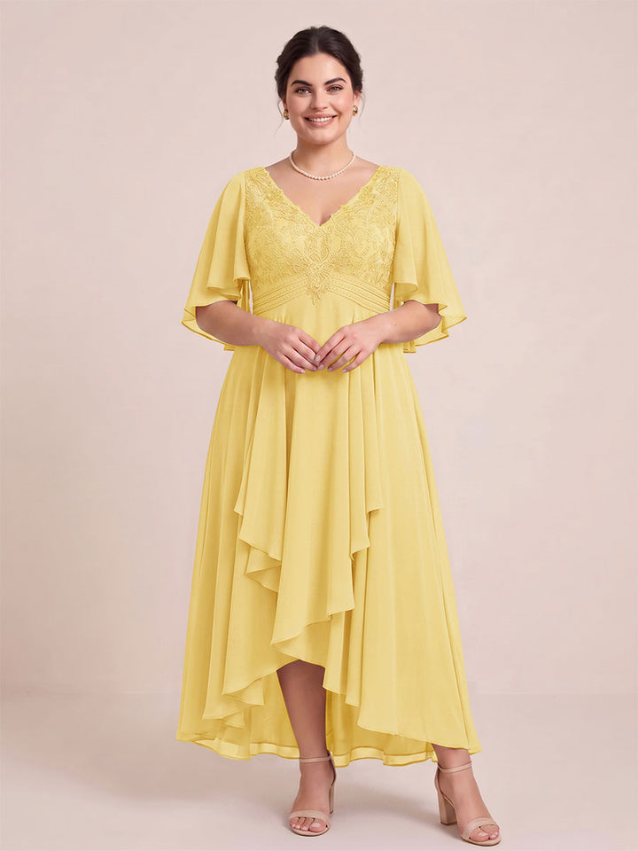 A-Line/Princess V-Neck Asymmetrical Plus Size Mother of the Bride Dresses With Ruffles