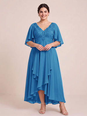 A-Line/Princess V-Neck Asymmetrical Plus Size Mother of the Bride Dresses With Ruffles