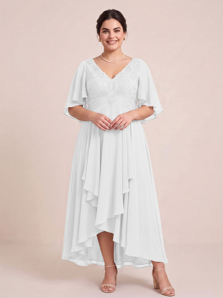A-Line/Princess V-Neck Asymmetrical Plus Size Mother of the Bride Dresses With Ruffles