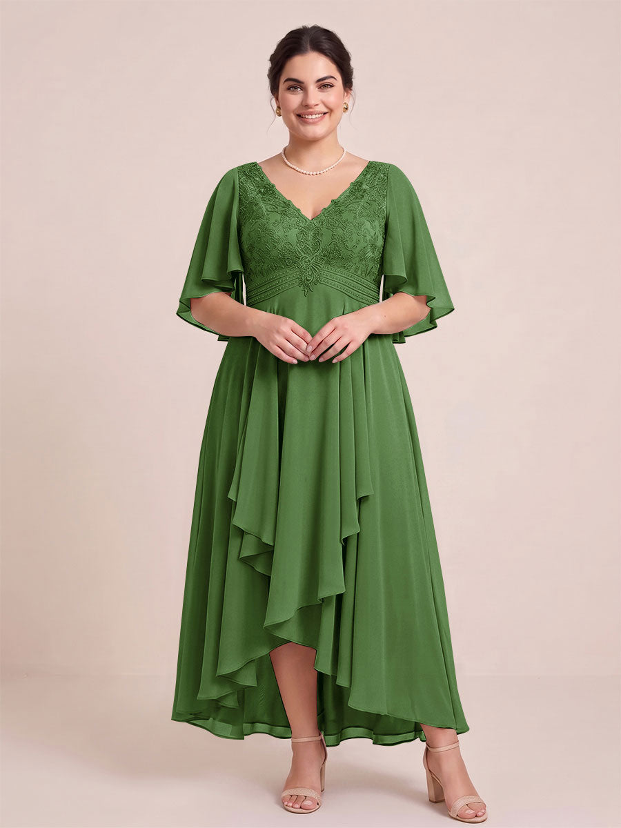 A-Line/Princess V-Neck Asymmetrical Plus Size Mother of the Bride Dresses With Ruffles