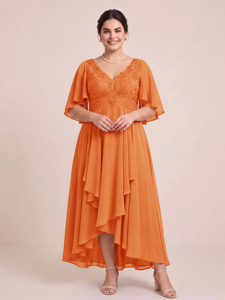 A-Line/Princess V-Neck Asymmetrical Plus Size Mother of the Bride Dresses With Ruffles
