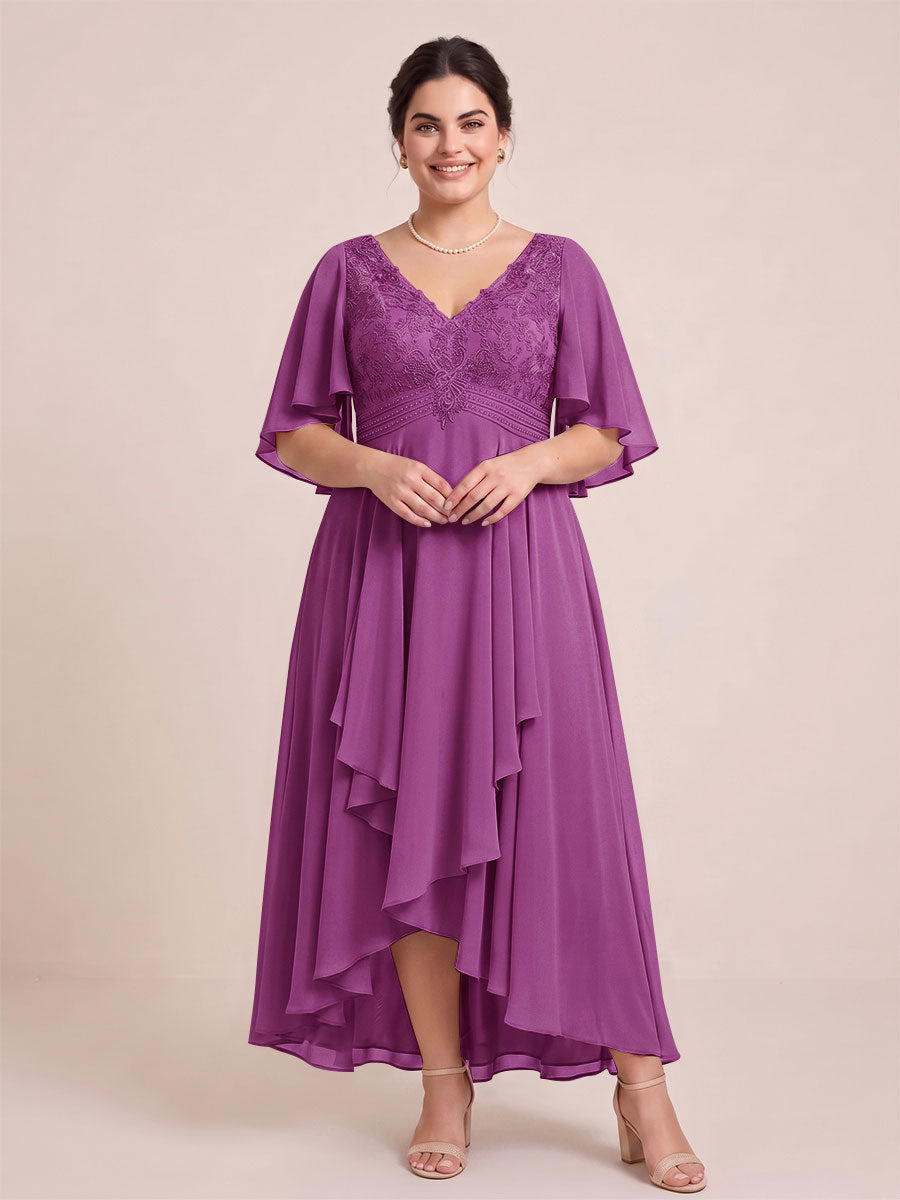 A-Line/Princess V-Neck Asymmetrical Plus Size Mother of the Bride Dresses With Ruffles