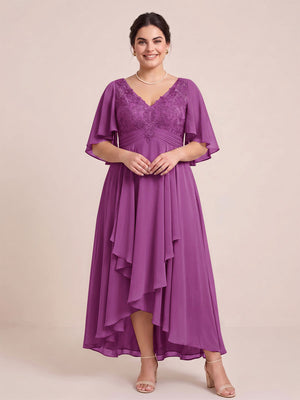A-Line/Princess V-Neck Asymmetrical Plus Size Mother of the Bride Dresses With Ruffles