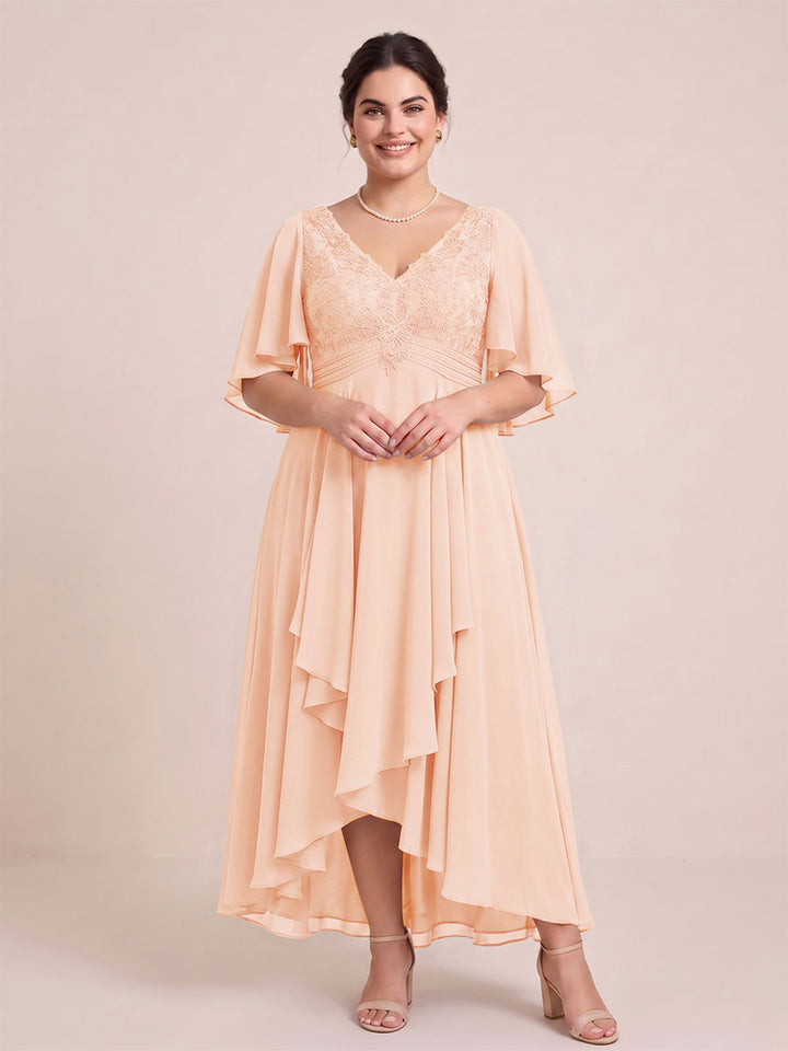 A-Line/Princess V-Neck Asymmetrical Plus Size Mother of the Bride Dresses With Ruffles