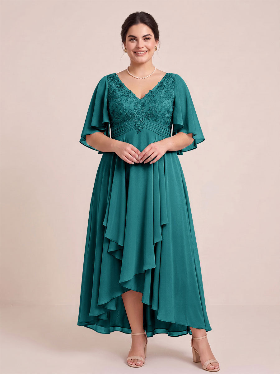 A-Line/Princess V-Neck Asymmetrical Plus Size Mother of the Bride Dresses With Ruffles