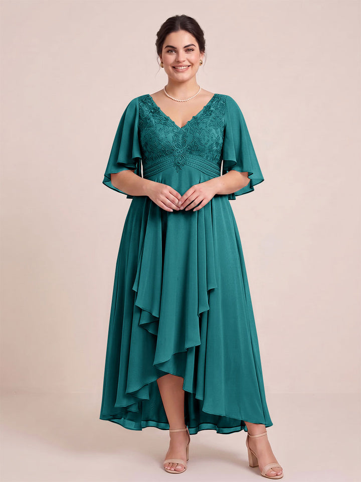 A-Line/Princess V-Neck Asymmetrical Plus Size Mother of the Bride Dresses With Ruffles
