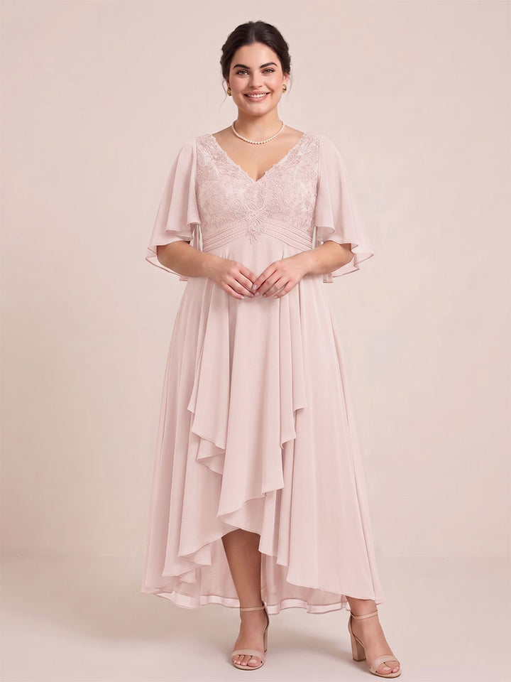 A-Line/Princess V-Neck Asymmetrical Plus Size Mother of the Bride Dresses With Ruffles
