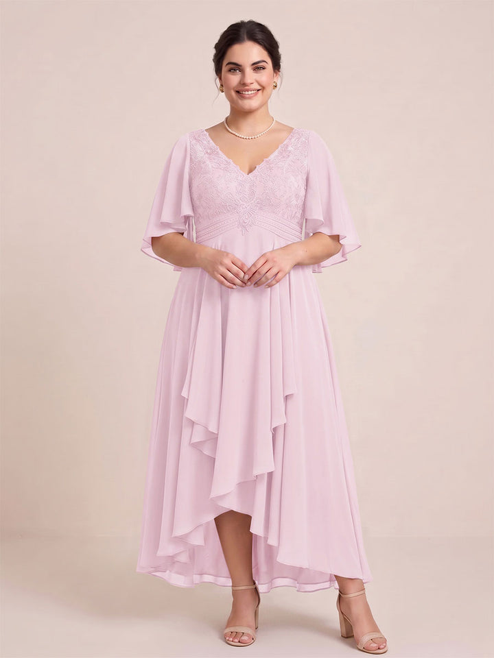 A-Line/Princess V-Neck Asymmetrical Plus Size Mother of the Bride Dresses With Ruffles