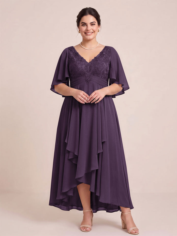 A-Line/Princess V-Neck Asymmetrical Plus Size Mother of the Bride Dresses With Ruffles