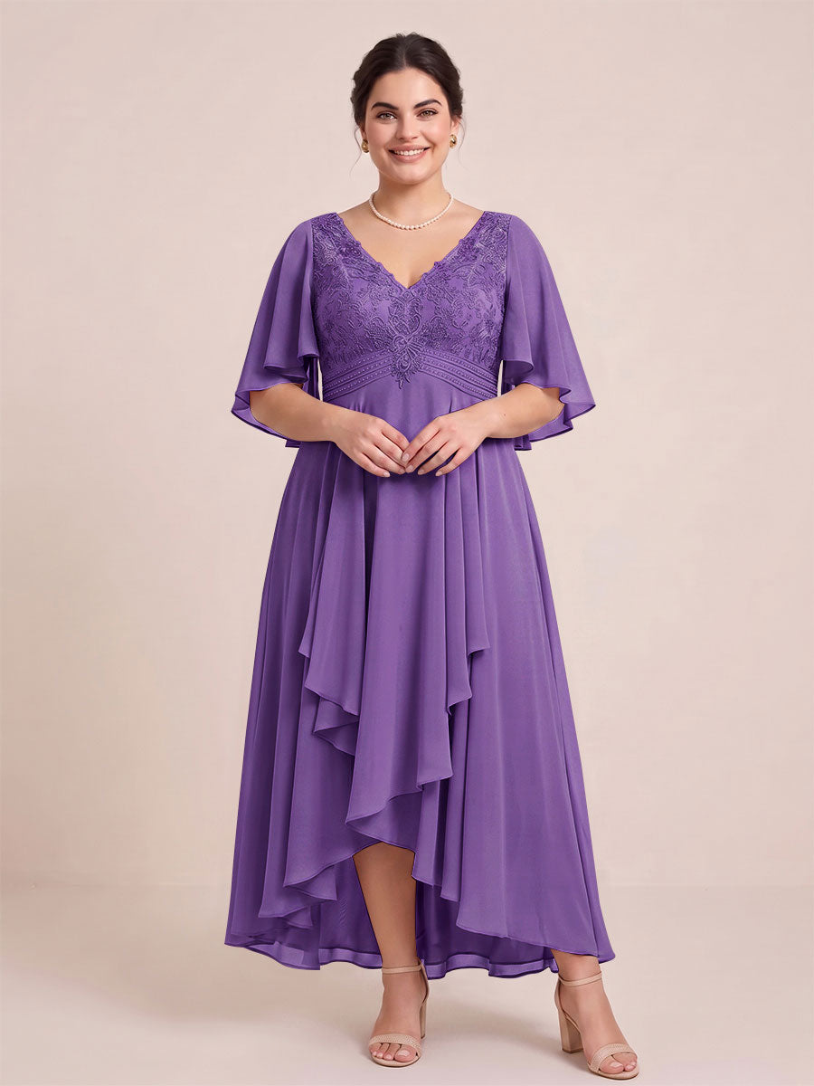 A-Line/Princess V-Neck Asymmetrical Plus Size Mother of the Bride Dresses With Ruffles