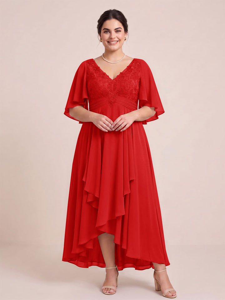 A-Line/Princess V-Neck Asymmetrical Plus Size Mother of the Bride Dresses With Ruffles