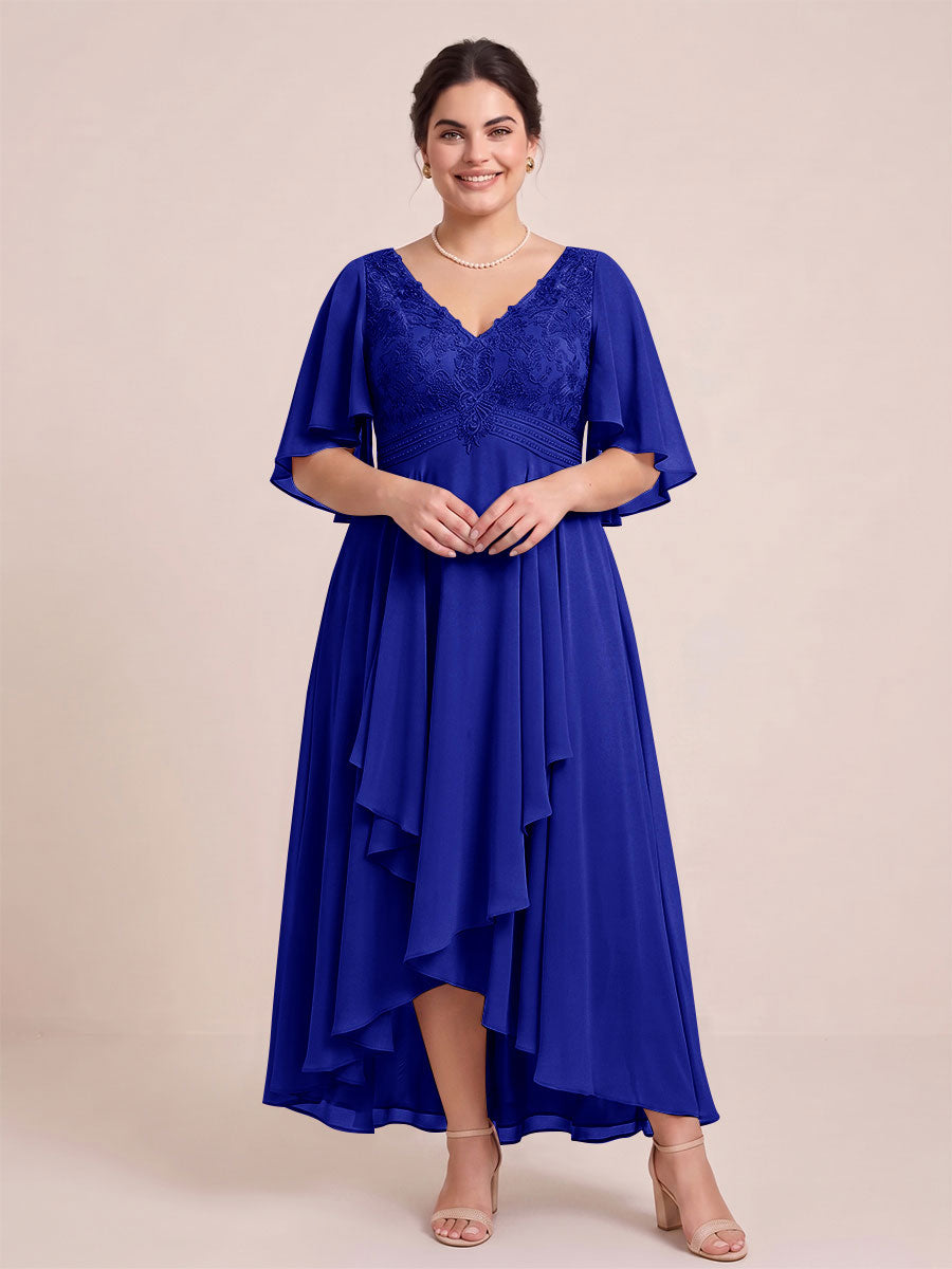 A-Line/Princess V-Neck Asymmetrical Plus Size Mother of the Bride Dresses With Ruffles