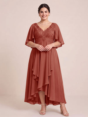 A-Line/Princess V-Neck Asymmetrical Plus Size Mother of the Bride Dresses With Ruffles