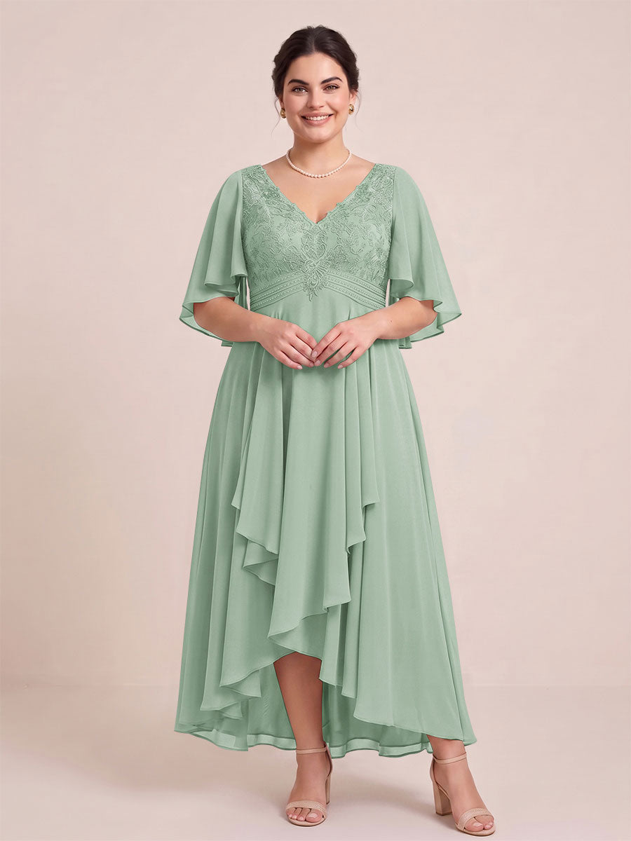 A-Line/Princess V-Neck Asymmetrical Plus Size Mother of the Bride Dresses With Ruffles