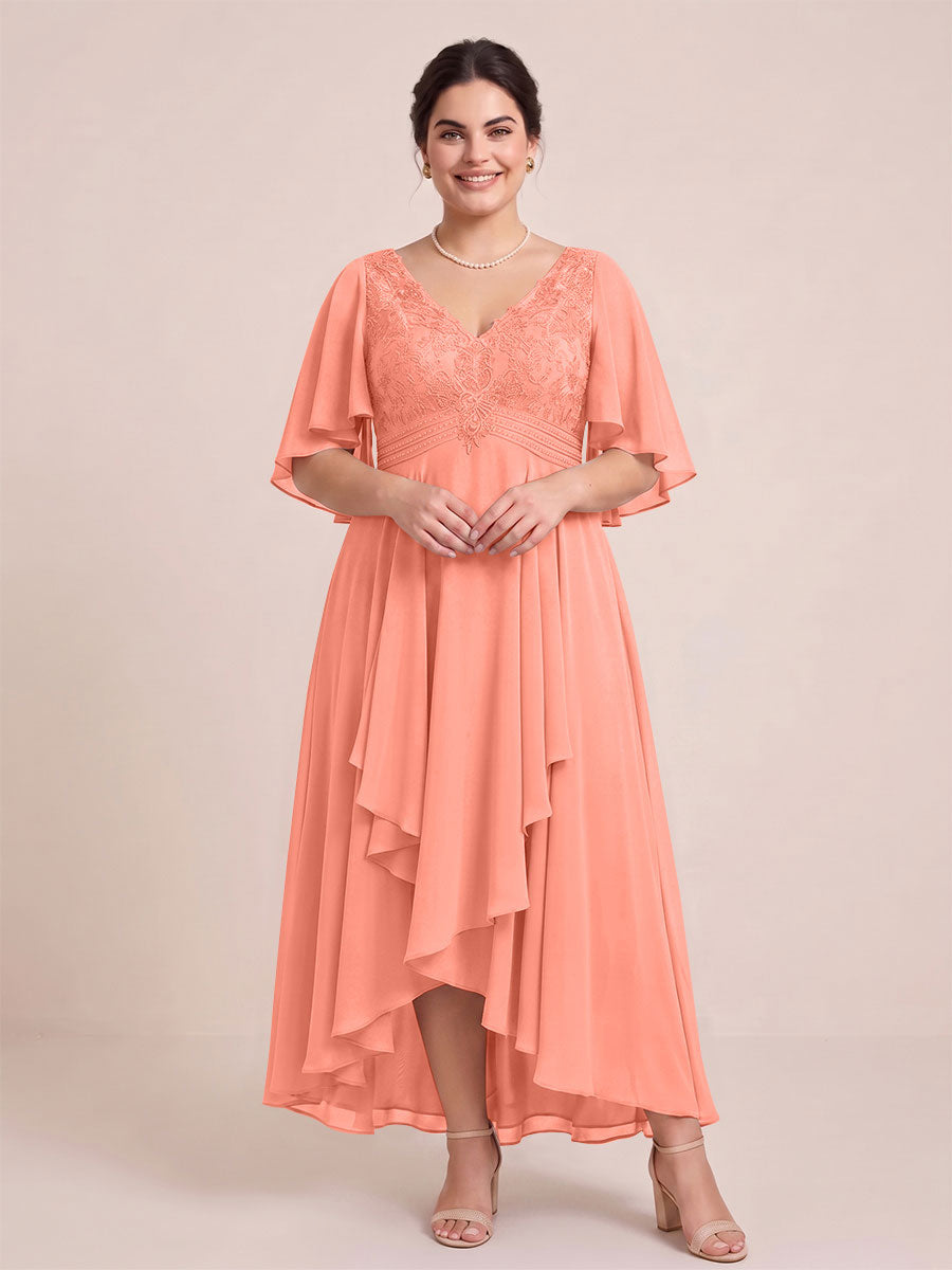 A-Line/Princess V-Neck Asymmetrical Plus Size Mother of the Bride Dresses With Ruffles