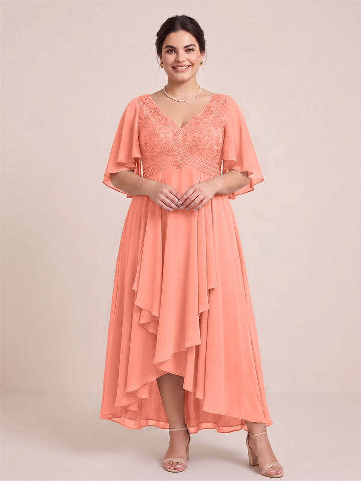 A-Line/Princess V-Neck Asymmetrical Plus Size Mother of the Bride Dresses With Ruffles