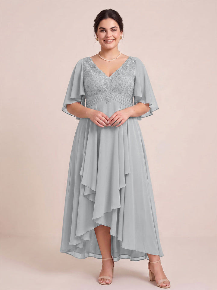 A-Line/Princess V-Neck Asymmetrical Plus Size Mother of the Bride Dresses With Ruffles