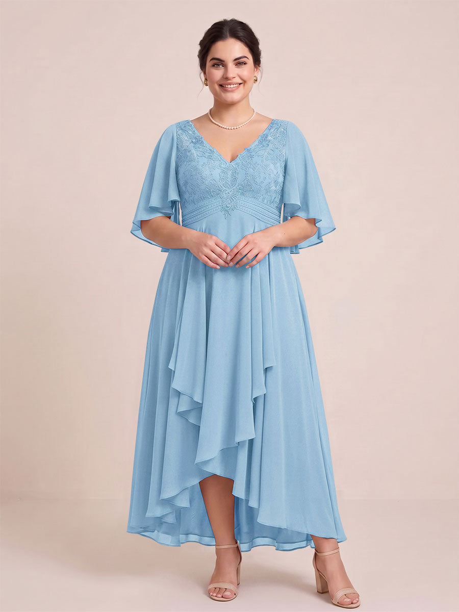 A-Line/Princess V-Neck Asymmetrical Plus Size Mother of the Bride Dresses With Ruffles