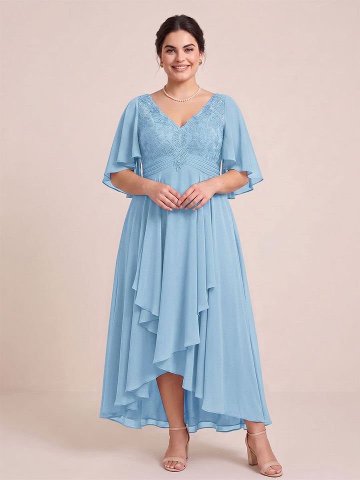 A-Line/Princess V-Neck Asymmetrical Plus Size Mother of the Bride Dresses With Ruffles