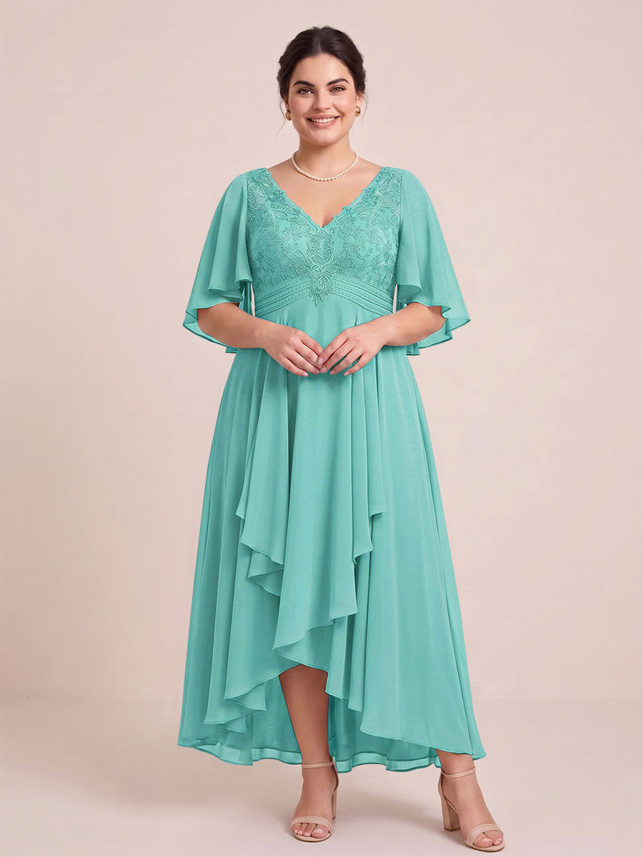 A-Line/Princess V-Neck Asymmetrical Plus Size Mother of the Bride Dresses With Ruffles