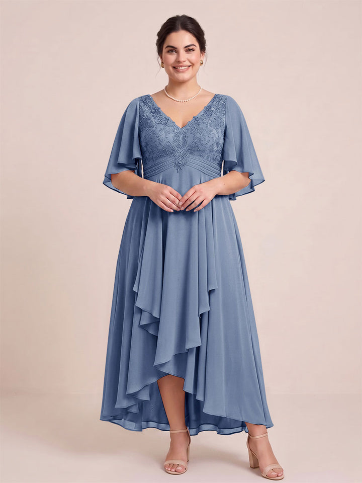 A-Line/Princess V-Neck Asymmetrical Plus Size Mother of the Bride Dresses With Ruffles