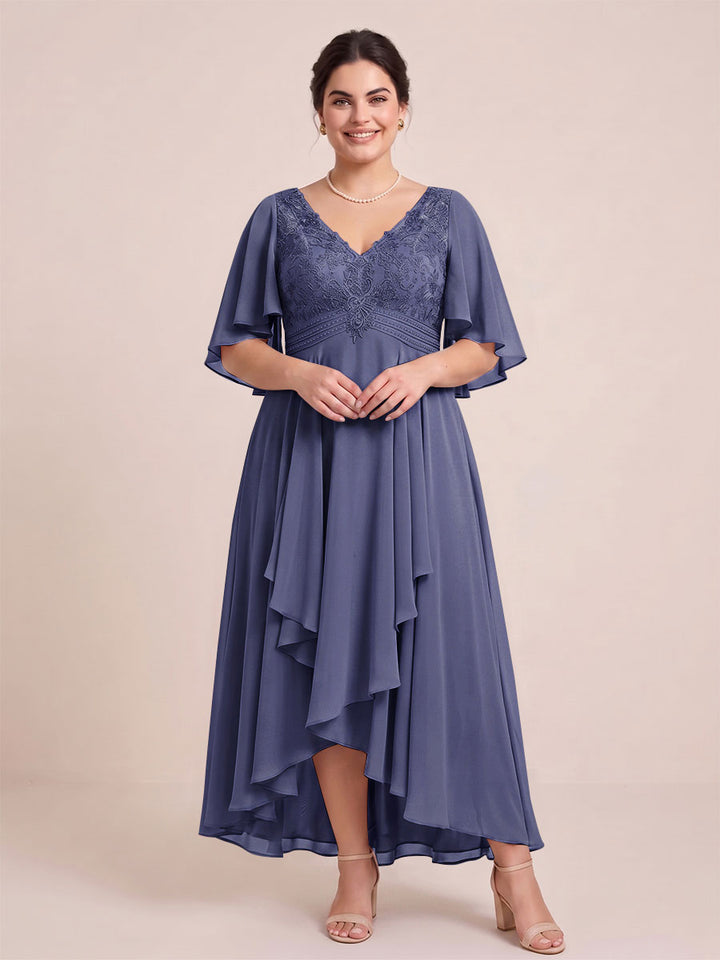A-Line/Princess V-Neck Asymmetrical Plus Size Mother of the Bride Dresses With Ruffles